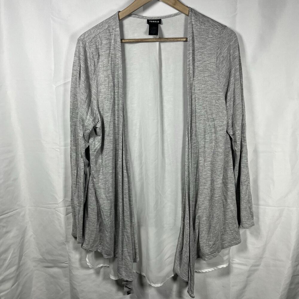 Torrid lightweight open front cardigan gray white size 1 long sleeve casual